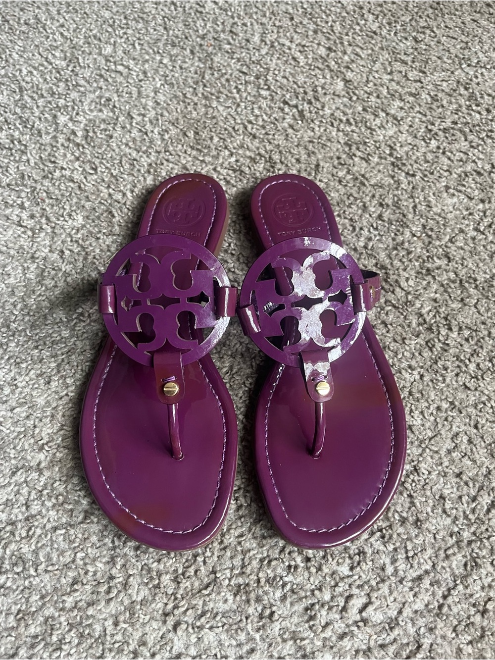 Tory Burch Deep Plum Miller Patent Leather Thong Sandals